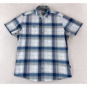 Kuhl Blue Plaid Tapered Fit Button-Up Casual Shirt Mens Short Sleeve Size Small